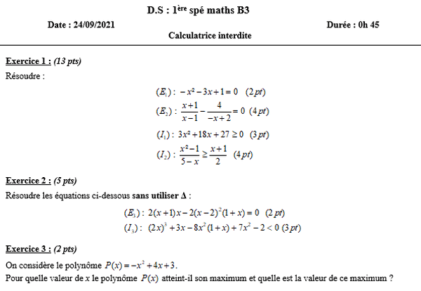 24/09 - Equations et inéquations du second degré et quotients