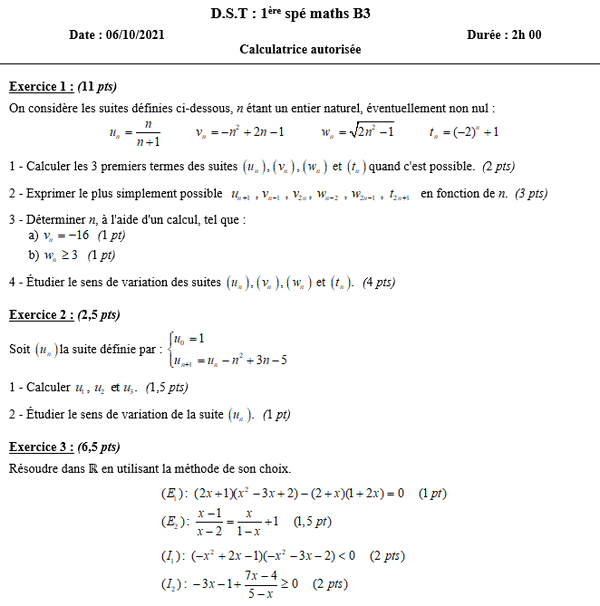 06/10 - Equations et inéquations du second degré et quotients et suites