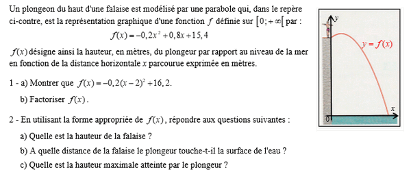 exercice sur Equation d'une parabole