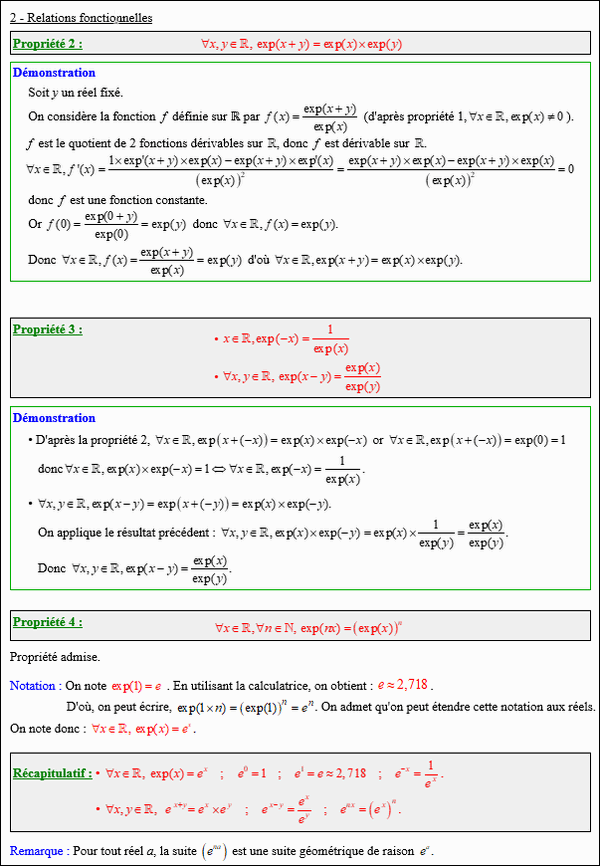 Maths première - Propriétés de la fonction exponentielle