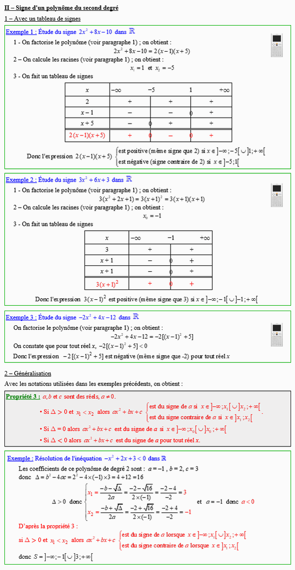 Option maths première - Inéquations du second degré