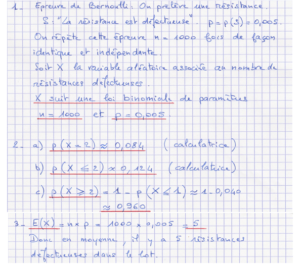 Corrigé exercice 2 sur la loi binomiale