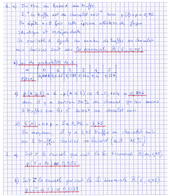 Corrigé exercice 3 sur la loi binomiale