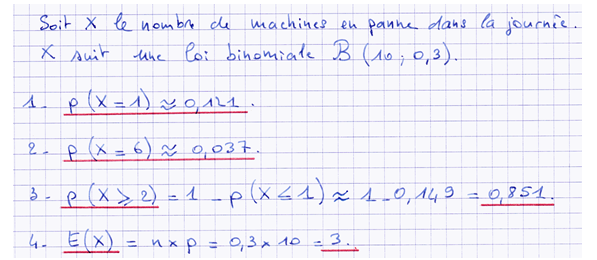 Corrigé exercice 4 sur la loi binomiale