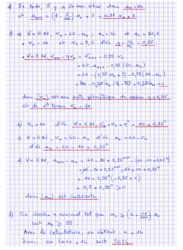 Corrigé exercice 1 sur les suites arithmétiques et géométriques