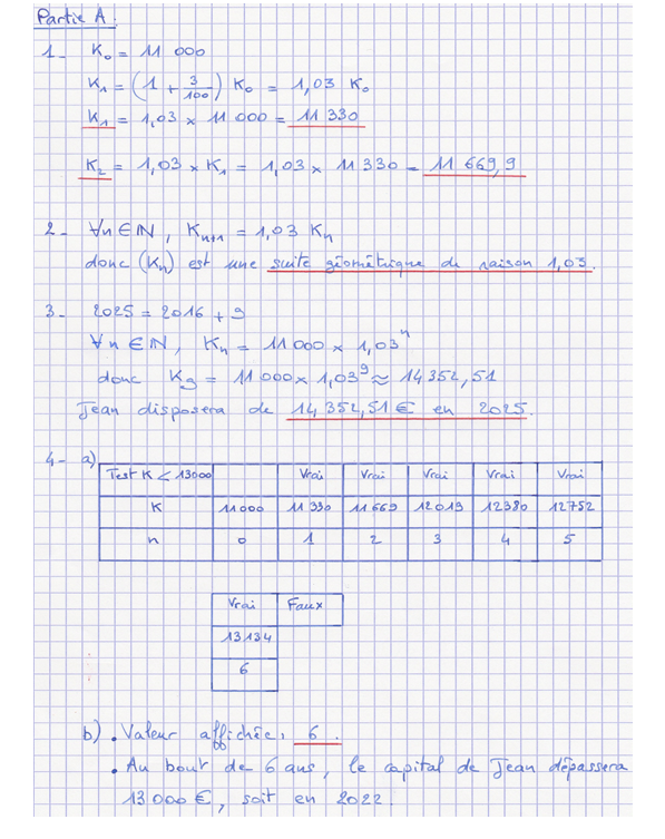 Corrigé exercice 2 sur les suites arithmétiques et géométriques