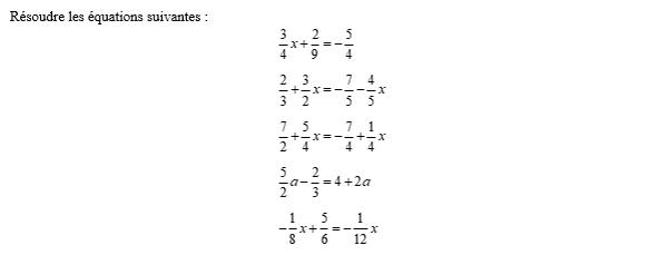exercice sur Résoudre des équations avec fractions 