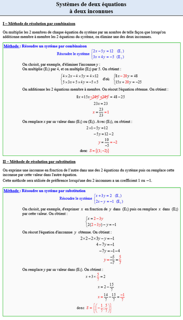 Maths seconde - Résolution d'un système par combinaisons