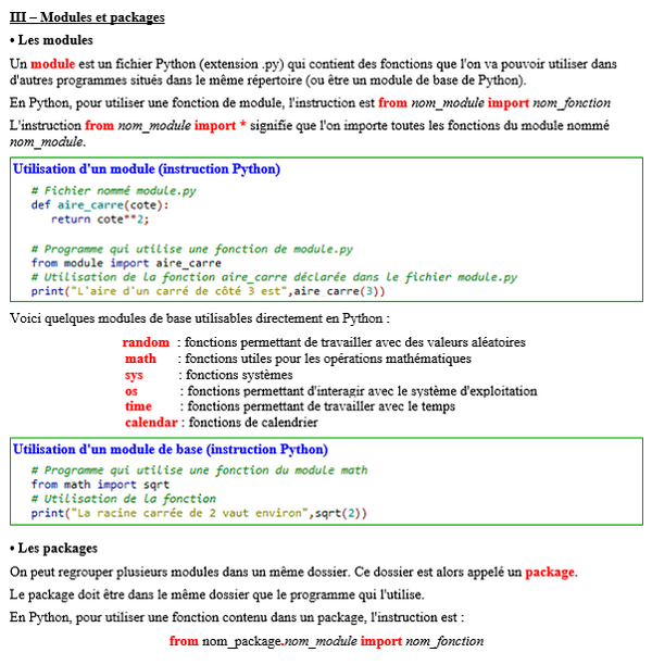 Maths seconde - Python 3 : Les modules et packages