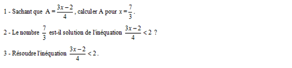 exercice sur Inéquation avec fractions