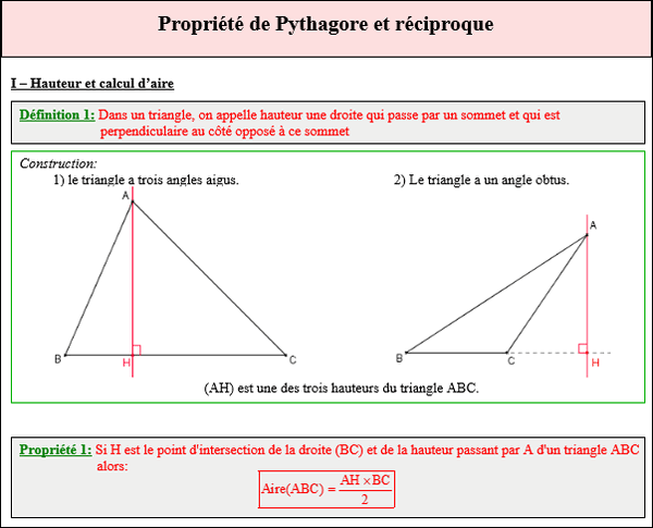 Maths quatrième - Hauteur et calcul de l'aire d'un triangle