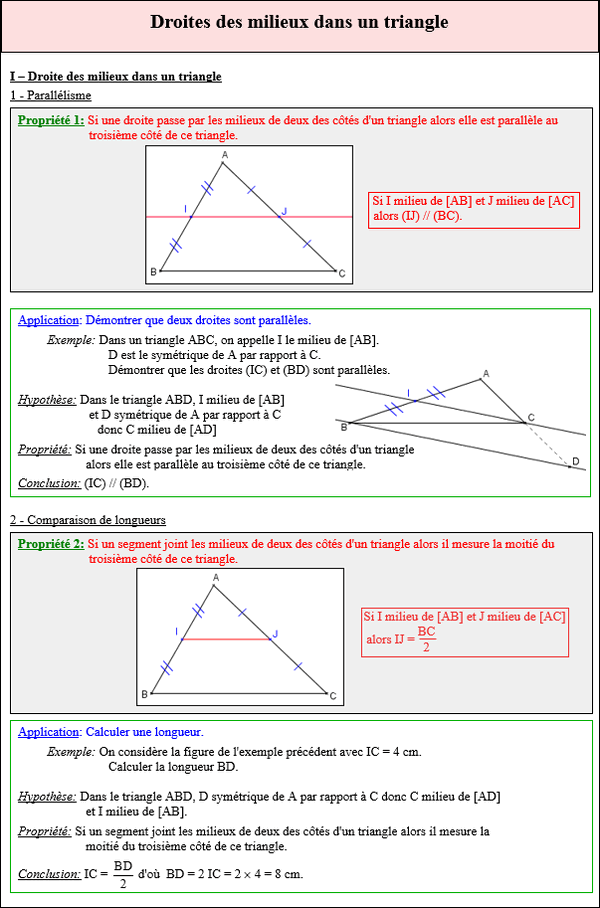 Maths quatrième - Droite des milieux dans un triangle