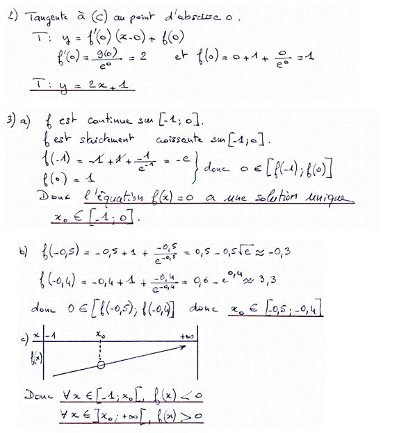 Corrigé exercice 1 sur la fonction exponentielle
