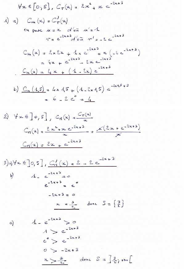 Corrigé exercice 2 sur la fonction exponentielle