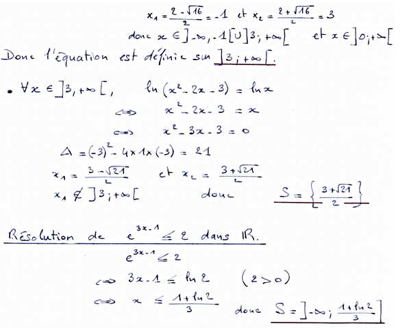 Corrigé exercice 2 sur la fonction logarithme