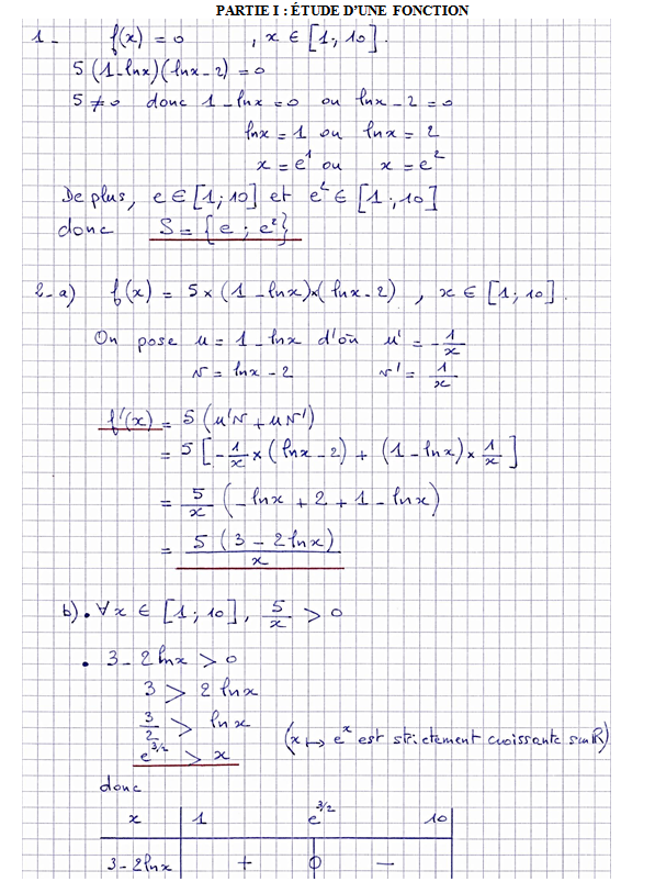 Corrigé exercice 7 sur la fonction logarithme