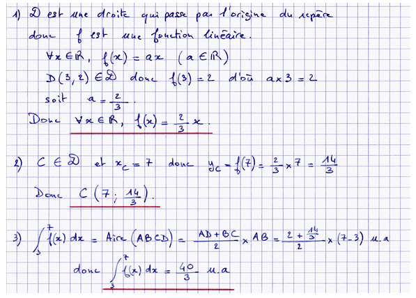 Corrigé exercice 1 sur les intégrales