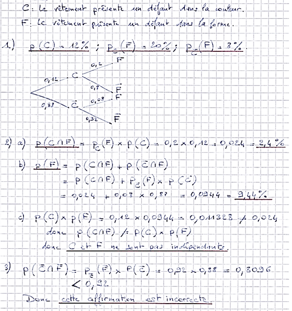 Corrigé exercice 6 sur les probabilités conditionnelles