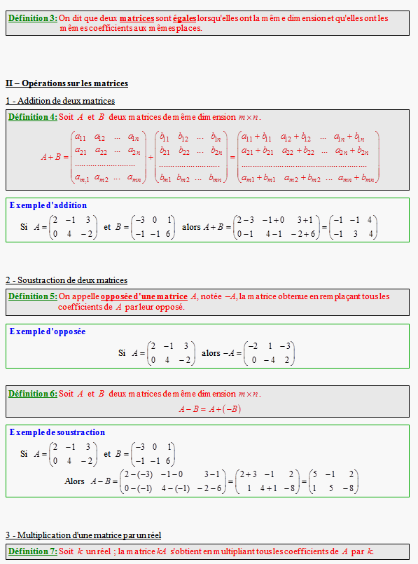 Cours de spécialité sur les matrices - terminale ES - page 2