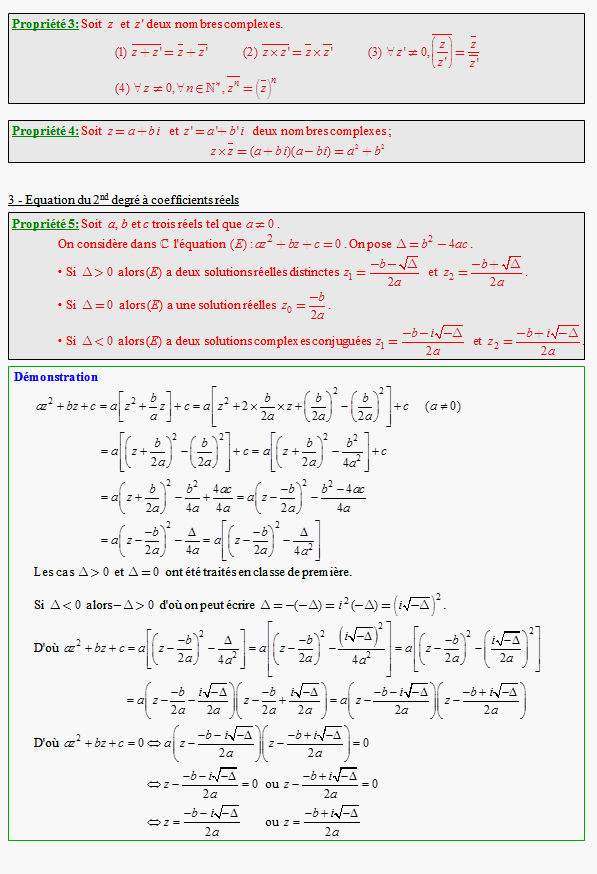 Cours sur les nombres complexes - terminale S - page 2