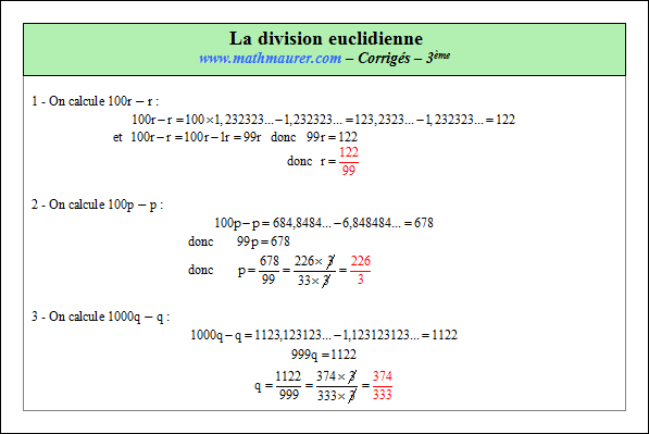 Corrigé exercice 7 sur la division euclidienne