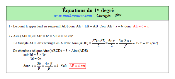 Corrigé exercice 2 sur les équations du premier degré à une inconnue
