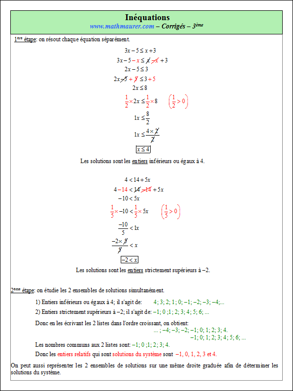 Corrigé exercice 5 sur les inéquations du premier degré à une inconnue