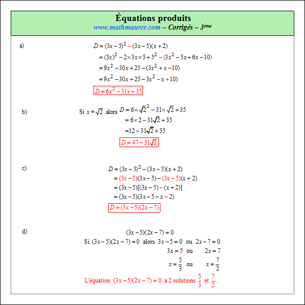 Corrigé exercice 4 sur les équations produits
