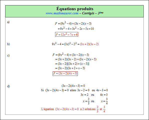 Corrigé exercice 6 sur les équations produits