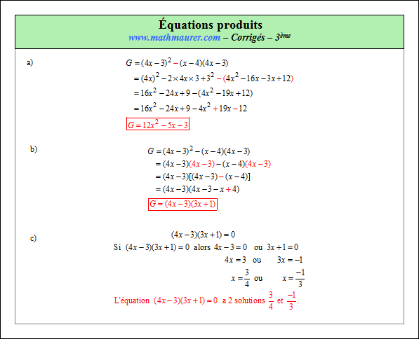 Corrigé exercice 7 sur les équations produits