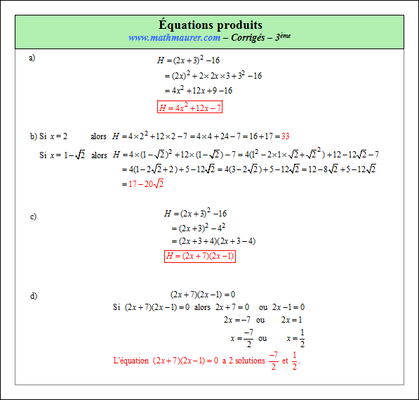 Corrigé exercice 8 sur les équations produits