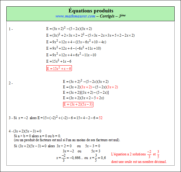 Corrigé exercice 9 sur les équations produits