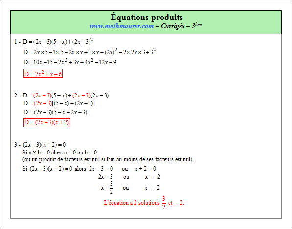 Corrigé exercice 10 sur les équations produits