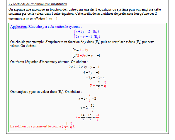 Cours sur les systèmes de deux équations à deux inconnues - troisième - page 2