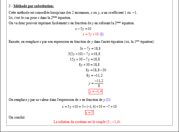 Corrigé exercice 1 sur les systèmes de deux équations à deux inconnues