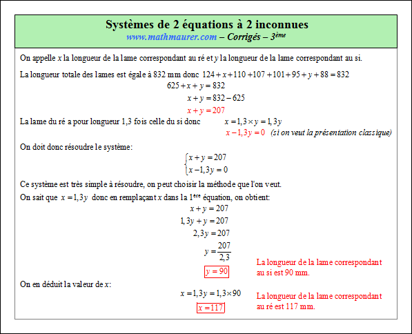 Corrigé exercice 3 sur les systèmes de deux équations à deux inconnues