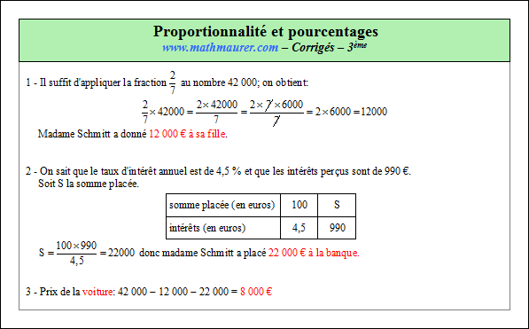 Corrigé exercice 4 sur la proportionnalité et les pourcentages