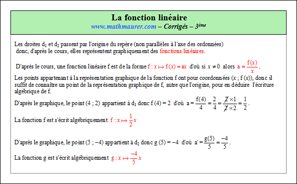 Corrigé exercice 3 sur la fonction linéaire
