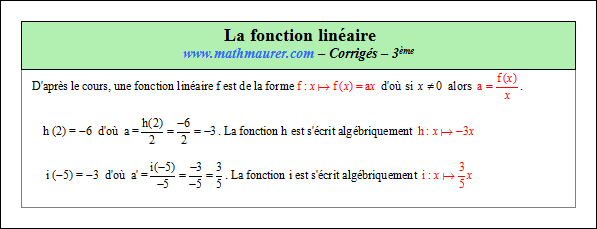 Corrigé exercice 4 sur la fonction linéaire