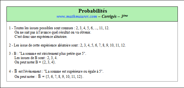 Corrigé exercice 2 sur les probabilités