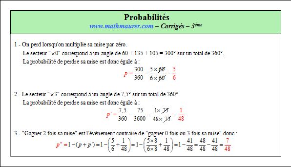 Corrigé exercice 3 sur les probabilités