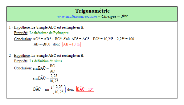 Corrigé exercice 3 sur la trigonométrie