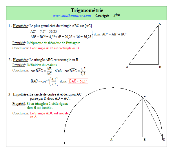 Corrigé exercice 4 sur la trigonométrie