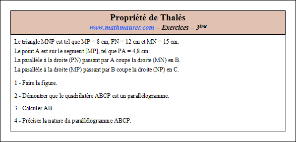 Exercice sur la propriété de Thalès