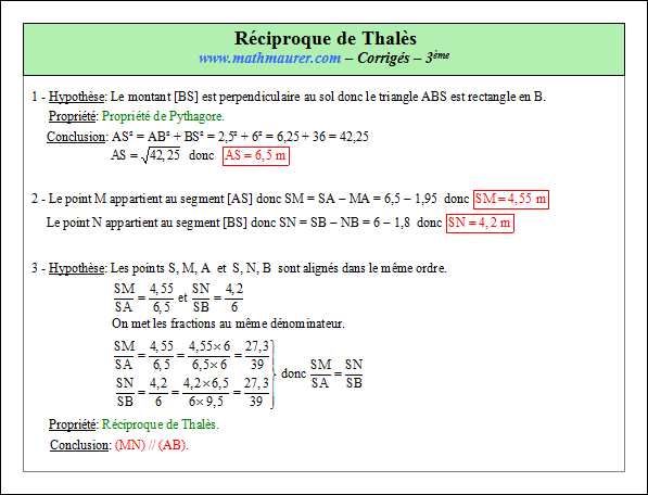 Corrigé exercice 5 sur la réciproque de Thalès