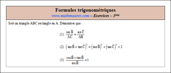 Exercice sur les formules trigonométriques