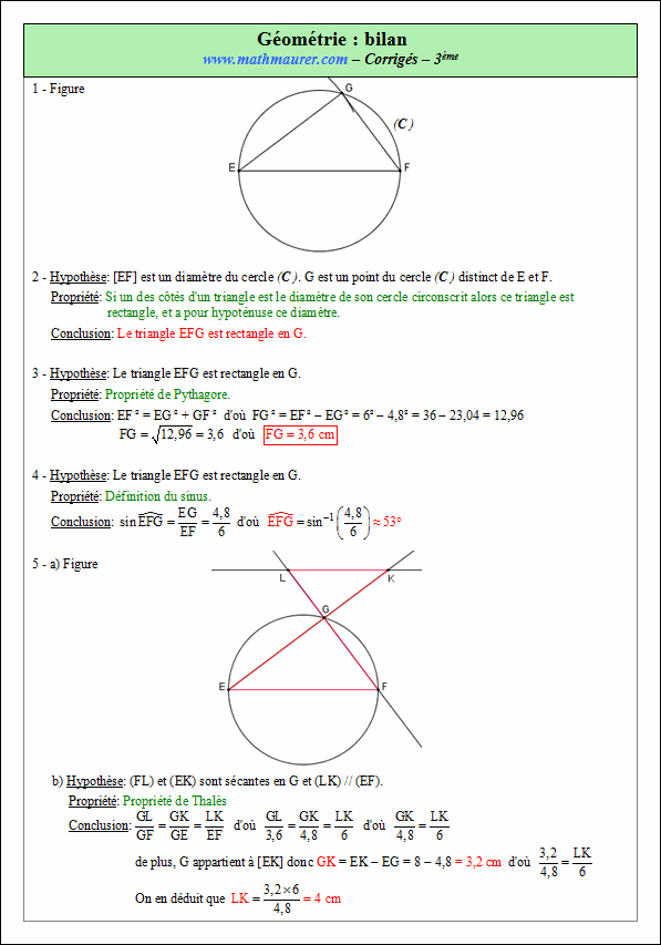 Corrigé exercice 2 bilans en géométrie