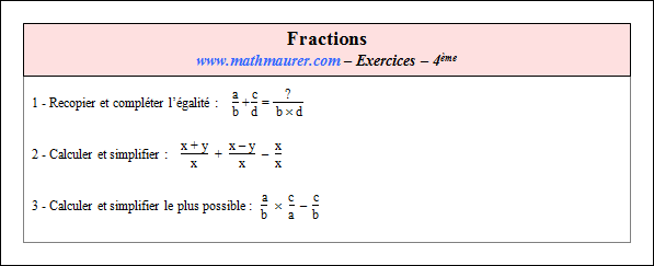 Exercice sur fractions