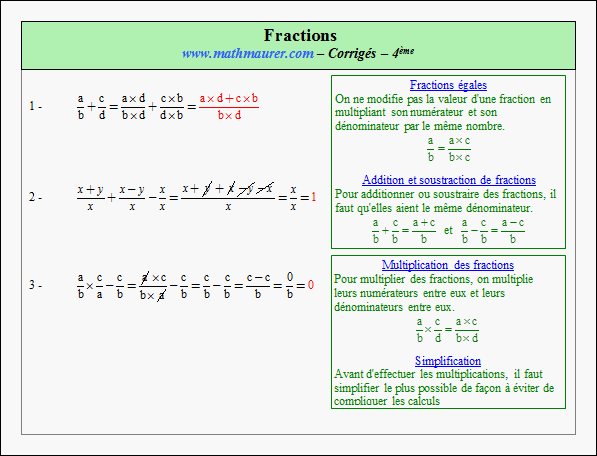 Corrigé exercice 1 sur fractions