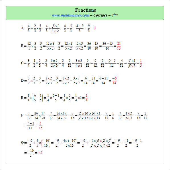 Corrigé exercice 5 sur fractions
